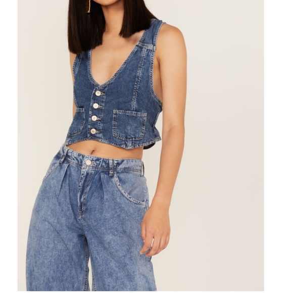 2 piece set We the free denim Vest size xs and pants set - Picture 1 of 16
